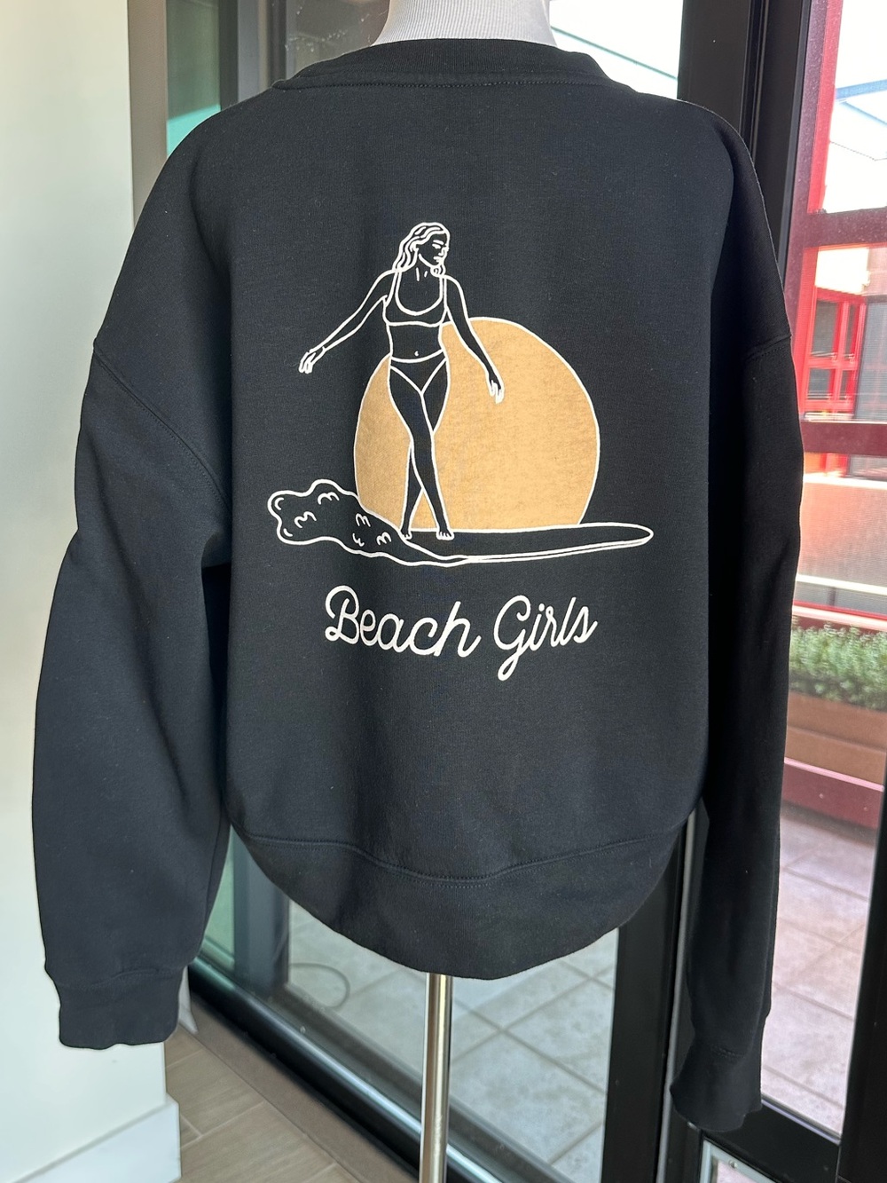 Beach Girls Black Graphic Sweatshirt with Gold Sun